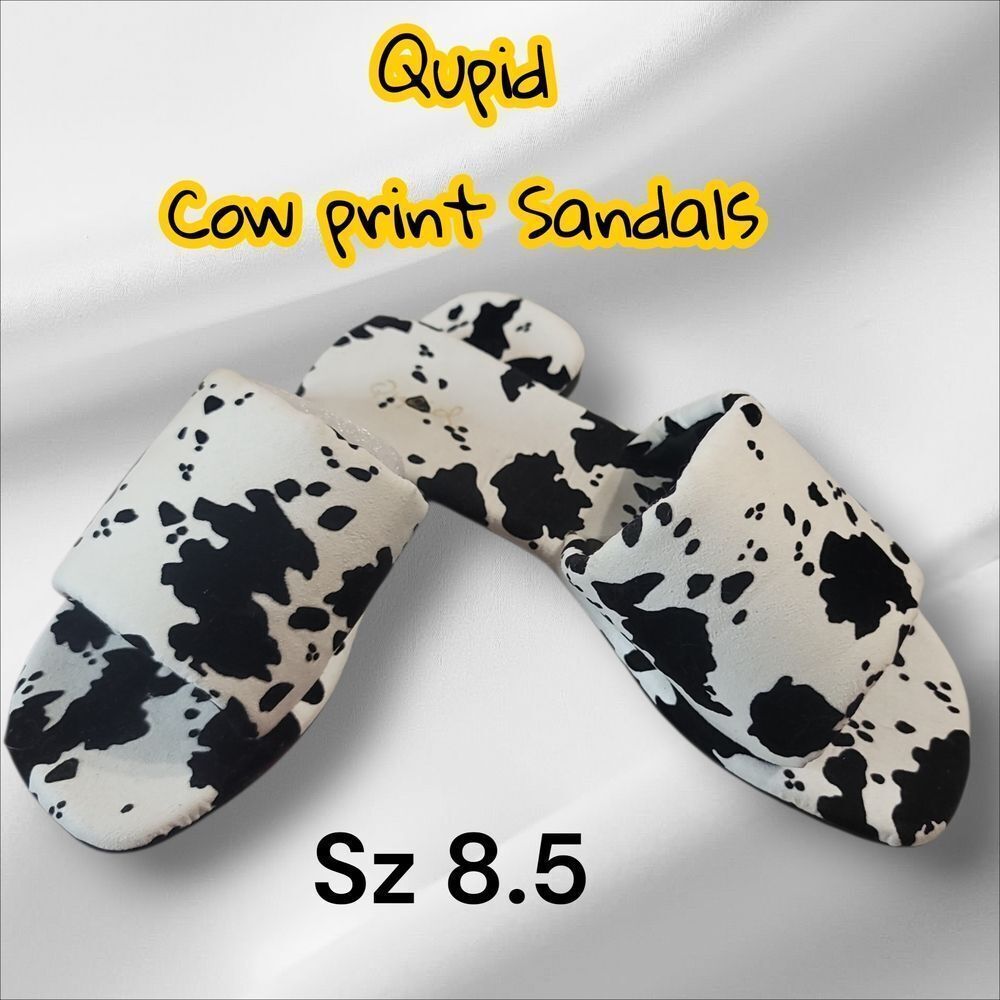 Qupid Black and White Cow Print Slides